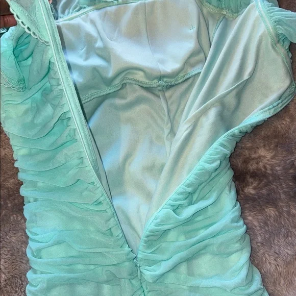Fashion Nova Mint Green Ruched Off-Shoulder Mini Dress 👗 - Picture 3 of 5